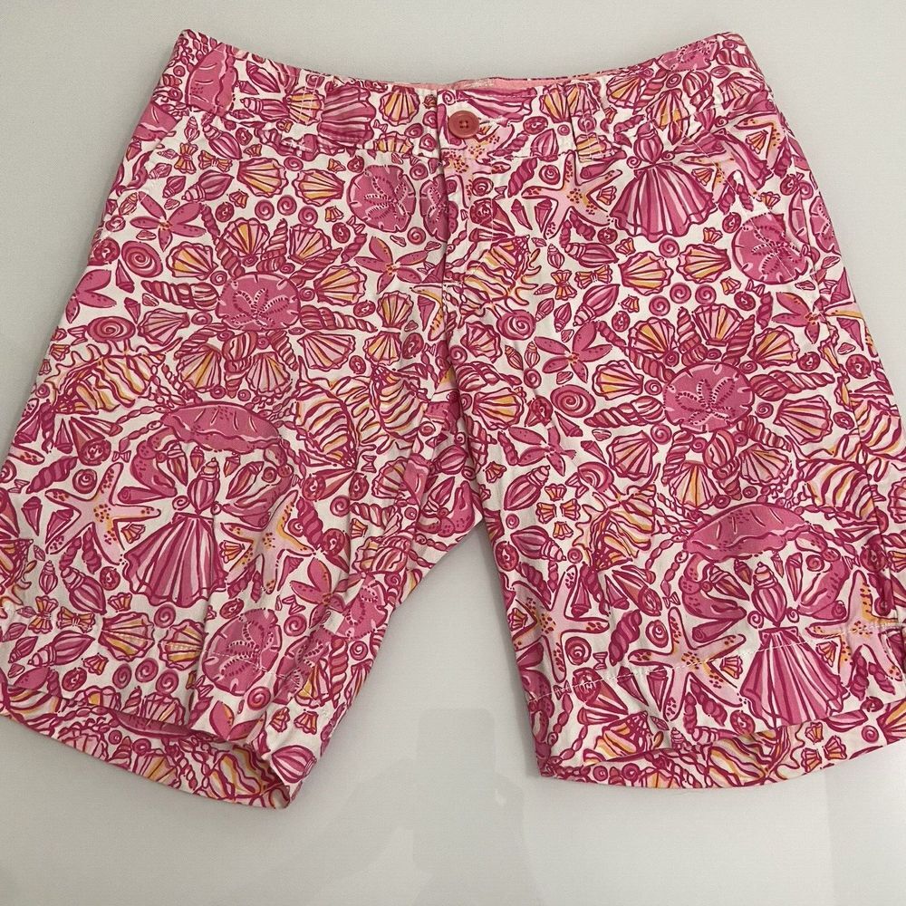 Lilly Pulitzer Resort Bermuda Shorts Hotty Pink Sailors Resort Seashell Size 2
